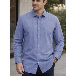 Mizzen+Main Spinnaker Shirt Men's Large Tall Trim Fit Blue Gingham Made in USA